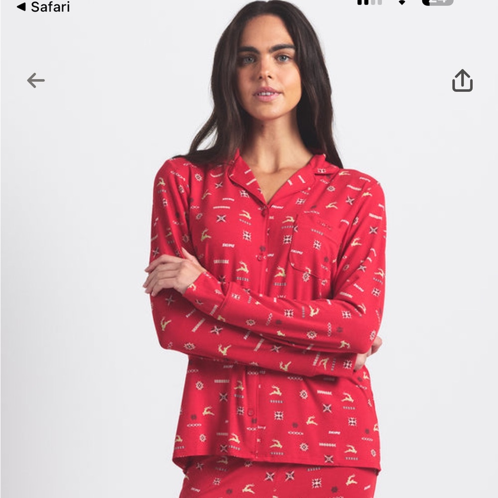 Skims cranberry vintage deer print holiday pajamas set red